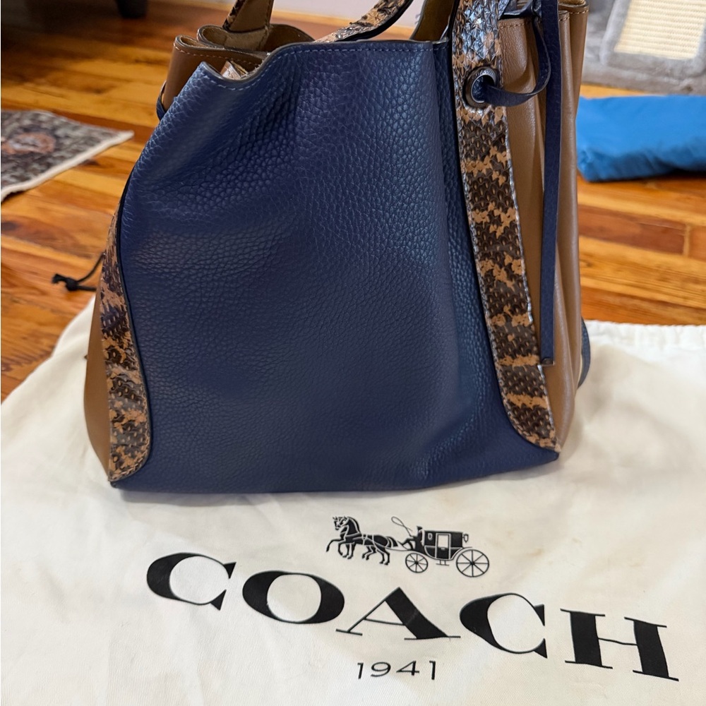 Coach Blue and Brown Shoulder Bag with Snakeskin Accents